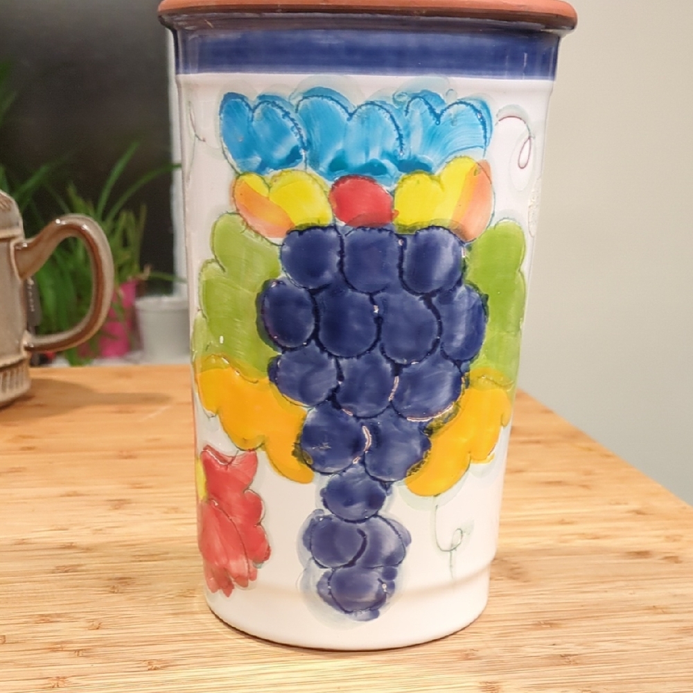 Vintage Himark Hand-Painted Terra Cotta Wine Cooler with Grapes Design